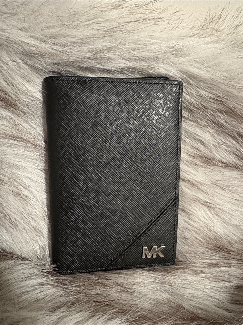 Michael Kors Black Leather Card & Key Holder with MK Logo